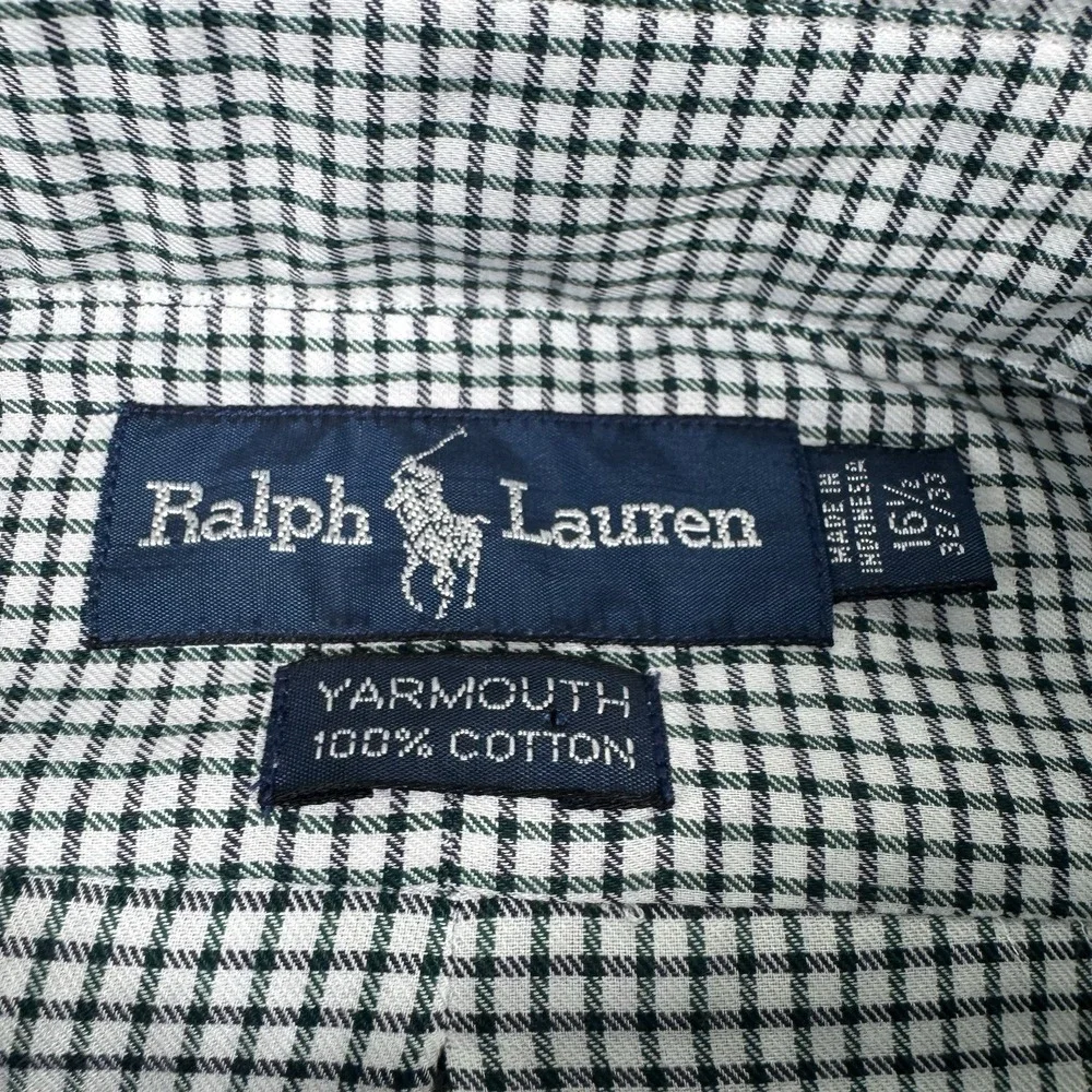 Polo Ralph Lauren White Blue Green Check VTG Yarmouth Button Front Size 16.5 NWT
